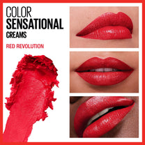 Maybelline Color Sensational Lipstick, Lip Makeup, Cream Finish, Hydrating Lipstick, Nude, Pink, Red, Plum Lip Color, Red Revolution, 0.15 oz; (Packaging May Vary)