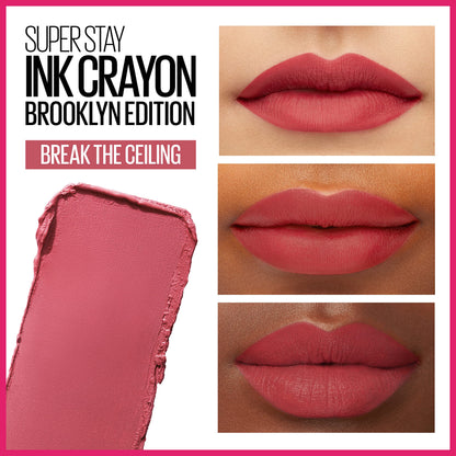 Maybelline Super Stay Ink Crayon Matte Longwear Lipstick Makeup, 145 Break The Ceiling, 0.04 oz