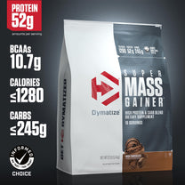 Dymatize Super Mass Gainer Protein Powder, Rich Chocolate, 52g Protein, 1g Creatine, 1280 Calories, 10.7g BCAAs, 245g Carbs, Contains Whey Protein Powder, Isolate, and Casein (16 Servings)